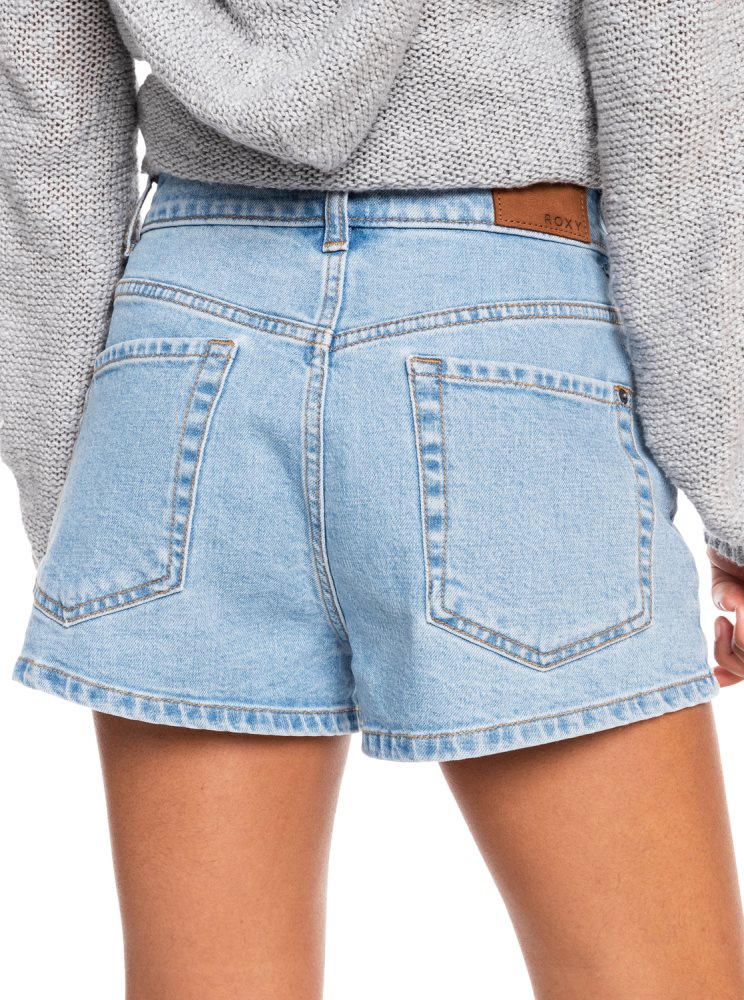 Light Blue Women's Roxy Call Me Back Denim Shorts | USA GNWK-83576