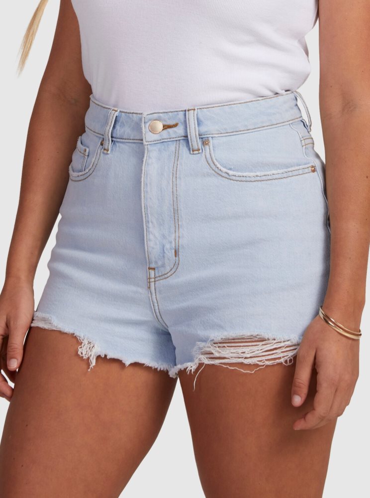 Light Blue Women's Roxy Eva Denim Shorts | USA WKLY-92687