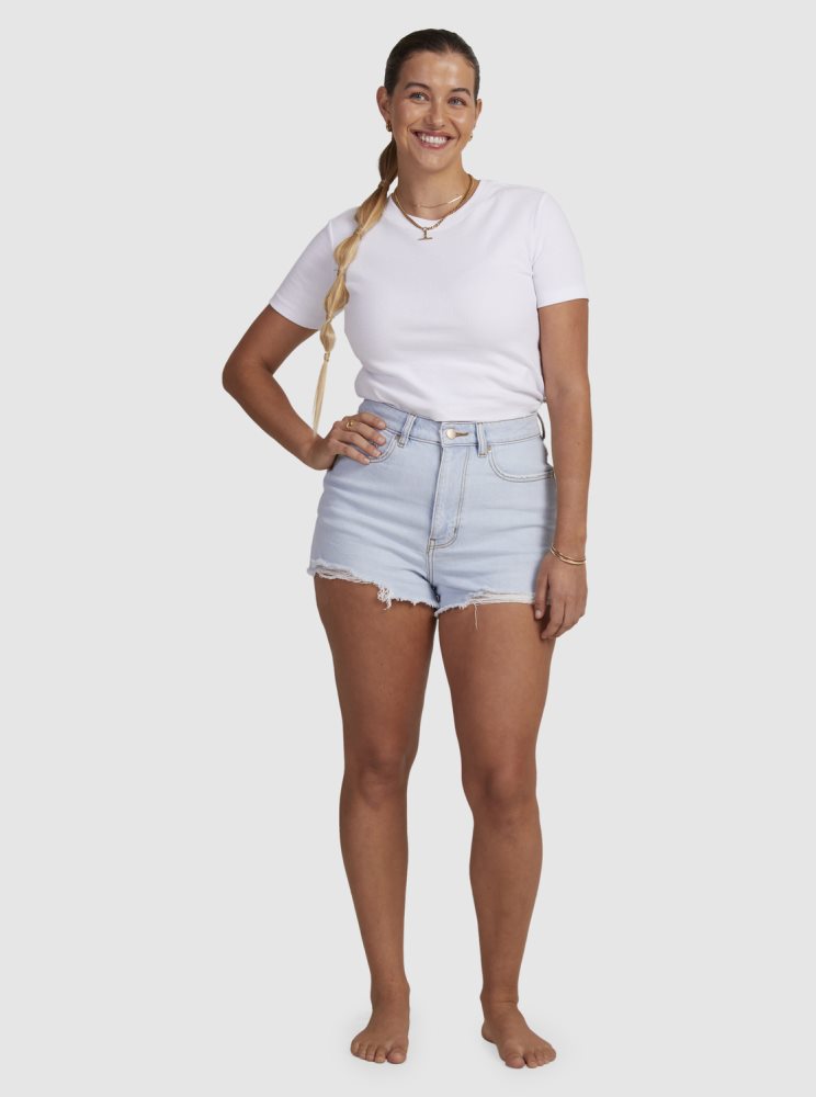 Light Blue Women's Roxy Eva Denim Shorts | USA WKLY-92687