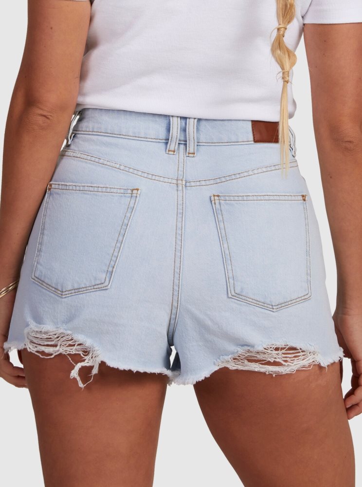 Light Blue Women's Roxy Eva Denim Shorts | USA WKLY-92687