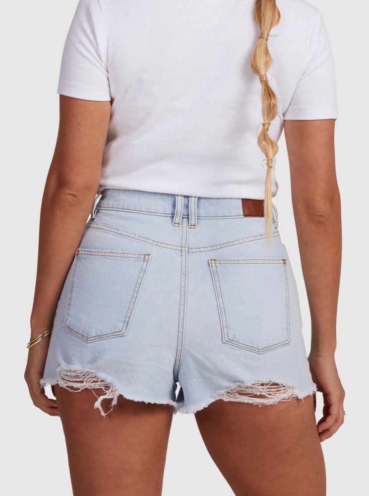 Light Blue Women's Roxy Eva Denim Shorts | USA WKLY-92687