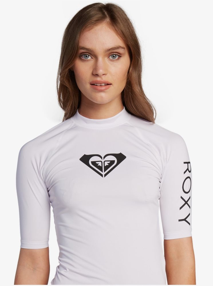 Light Blue Women's Roxy Florida Whole Hearted Short Sleeve UPF 50 Rashguards | USA HNYD-83547