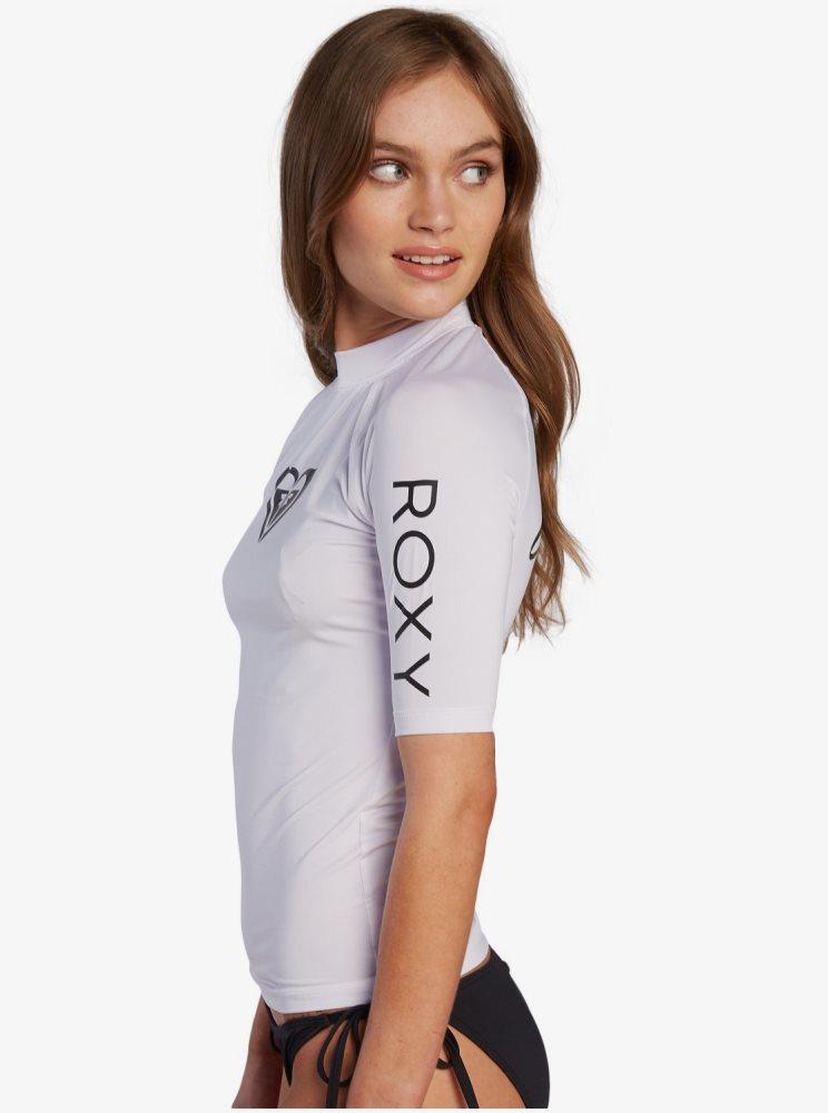 Light Blue Women's Roxy Florida Whole Hearted Short Sleeve UPF 50 Rashguards | USA HNYD-83547