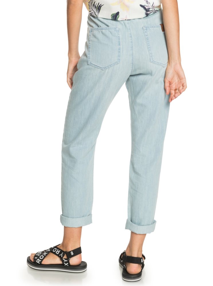 Light Blue Women's Roxy Slow Swell Beachy Beach Relaxed Fit Jeans | USA LYXB-79834