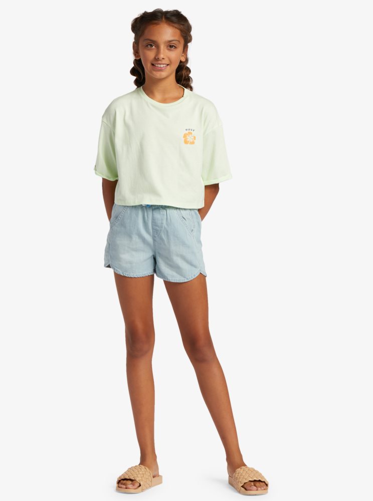 Light Green Kids' Roxy 4-16 Call You Mine Oversized Cropped T Shirts | USA XUCR-56290