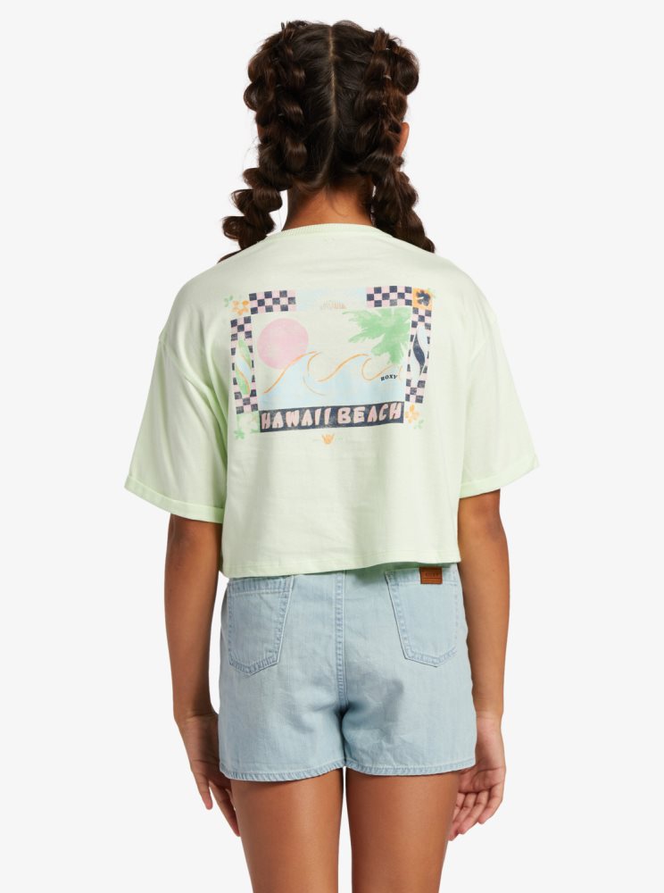 Light Green Kids' Roxy 4-16 Call You Mine Oversized Cropped T Shirts | USA XUCR-56290