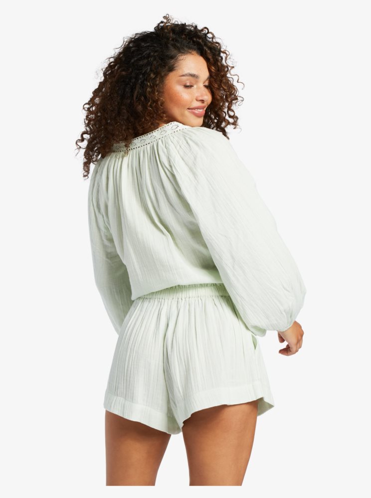 Light Green Women's Roxy What A Vibe Long Sleeve Crop Tops | USA RQBO-39850