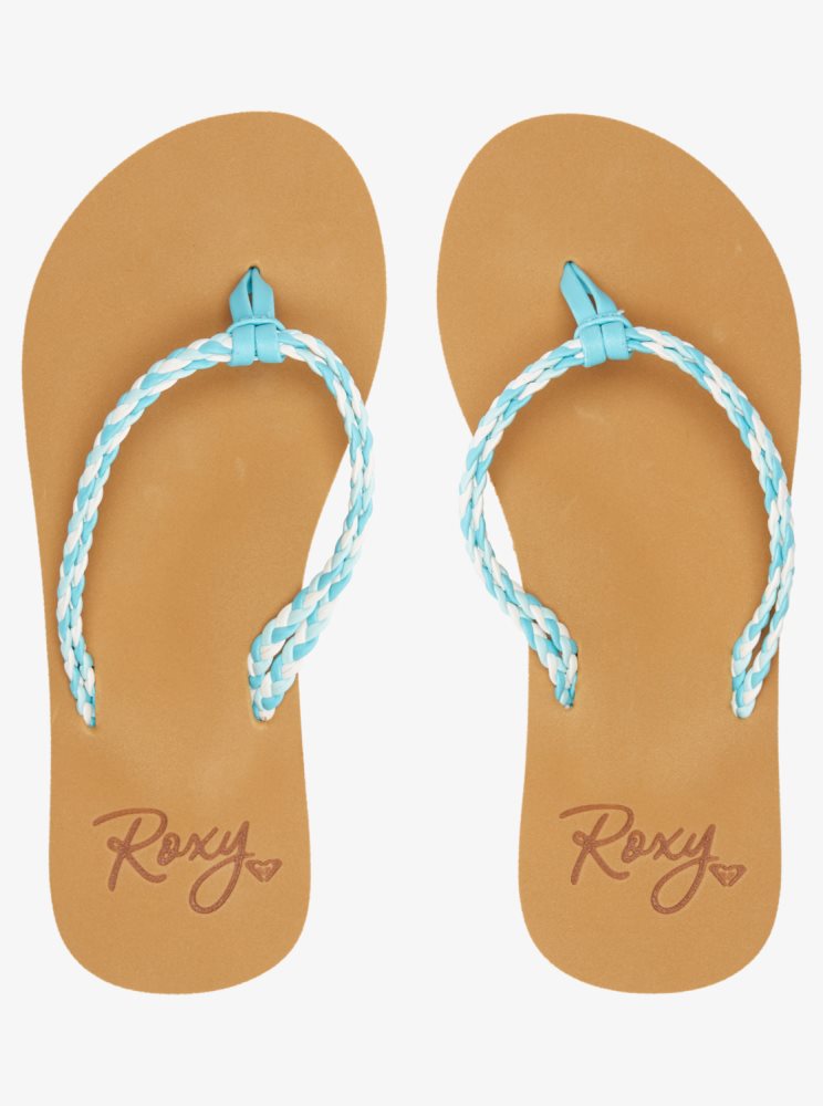 Light Turquoise Kids' Roxy 4-16 Costas Flip Flops | USA OLBV-59213