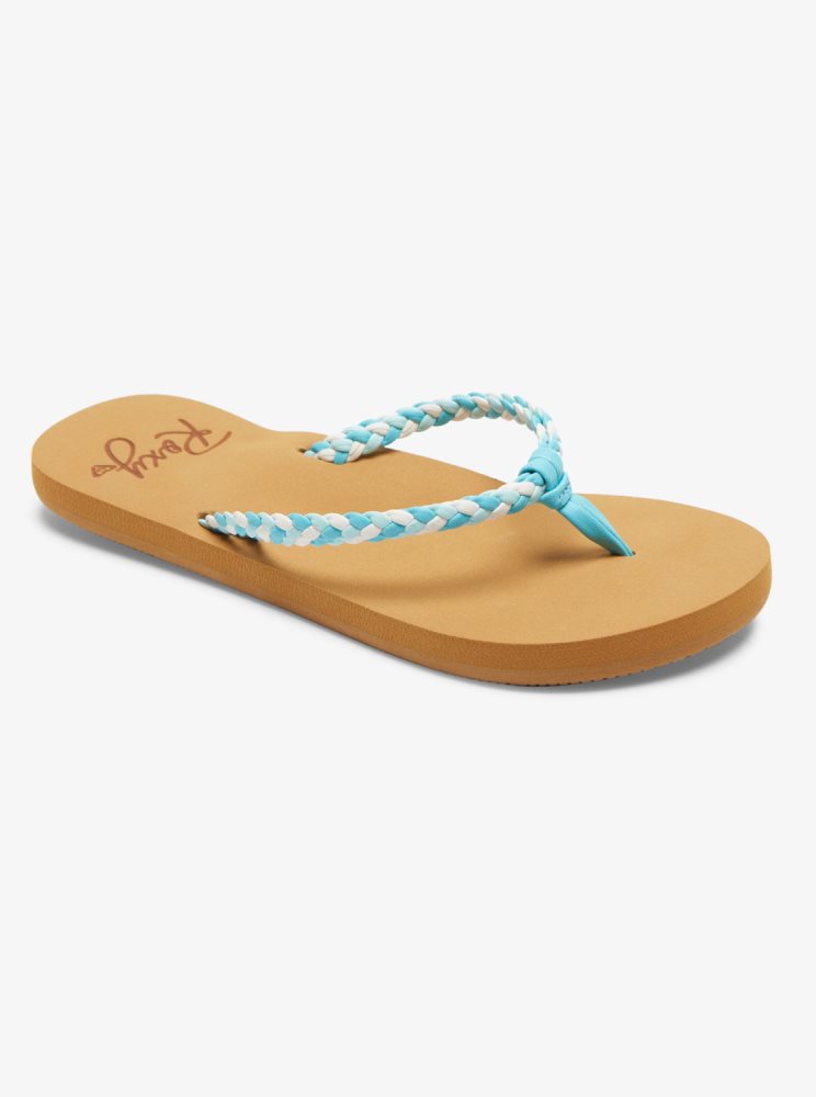 Light Turquoise Kids\' Roxy 4-16 Costas Flip Flops | USA OLBV-59213