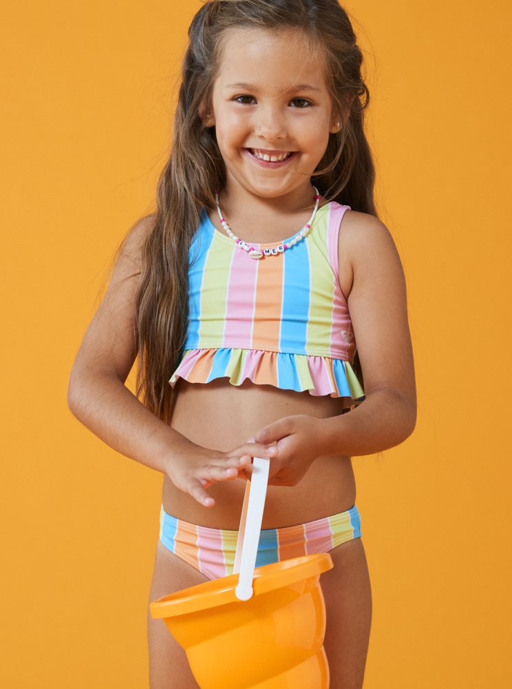 Multicolor Kids' Roxy 4-16 Colors Of The Sun Two Piece Crop Top Set Bikinis | USA TEOG-41763