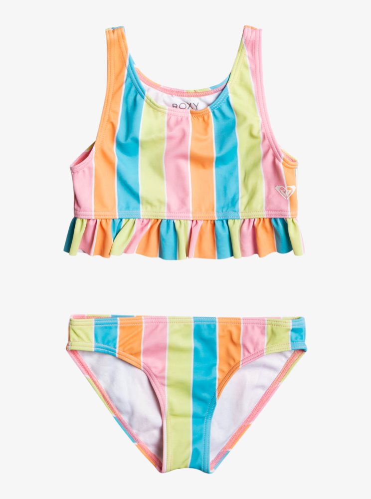 Multicolor Kids' Roxy 4-16 Colors Of The Sun Two Piece Crop Top Set Bikinis | USA TEOG-41763