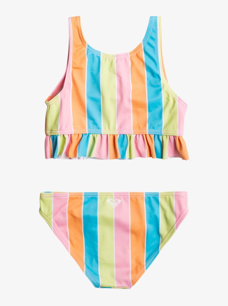 Multicolor Kids' Roxy 4-16 Colors Of The Sun Two Piece Crop Top Set Bikinis | USA TEOG-41763