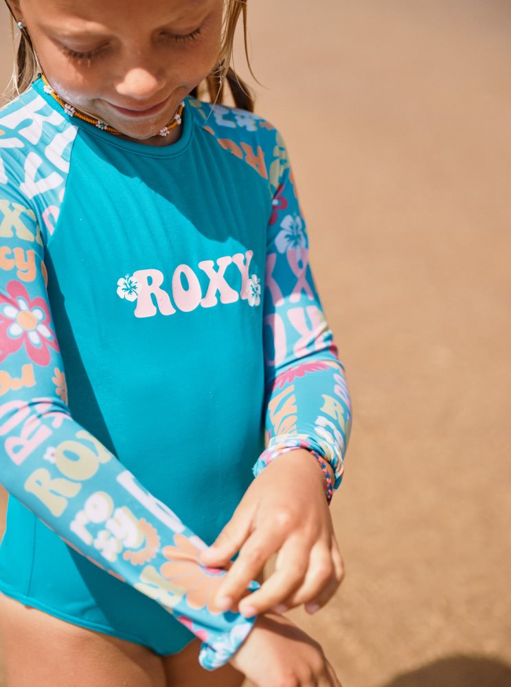 Multicolor Kids' Roxy 4-16 Flower Vintage Power Long Sleeve One-Piece Rashguards | USA LDGR-86514