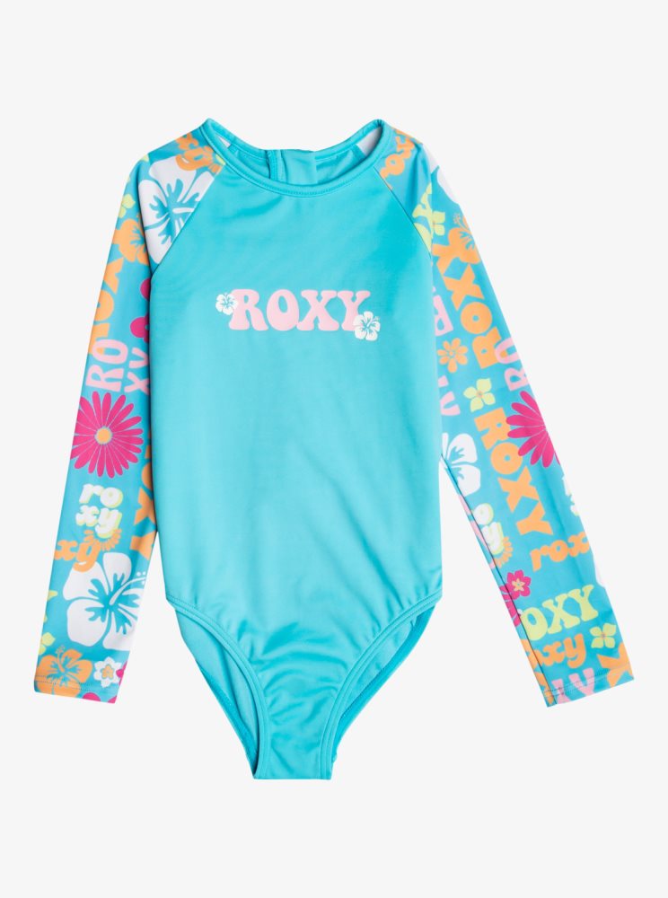 Multicolor Kids' Roxy 4-16 Flower Vintage Power Long Sleeve One-Piece Rashguards | USA LDGR-86514