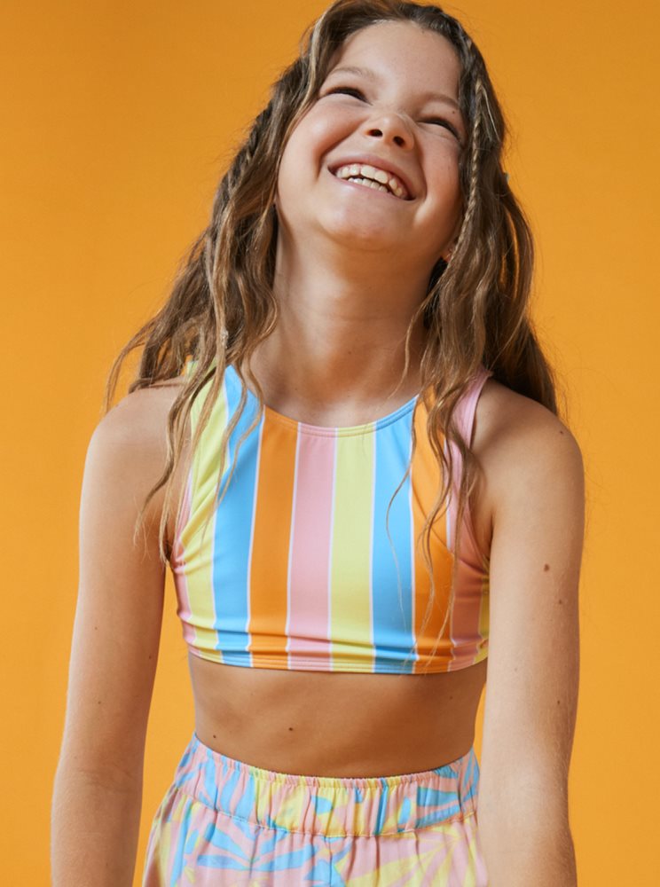 Multicolor Kids' Roxy 4-16 Last In Paradise Two Piece Crop Top Set Bikinis | USA KCRP-82910