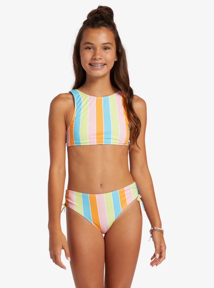 Multicolor Kids' Roxy 4-16 Last In Paradise Two Piece Crop Top Set Bikinis | USA KCRP-82910