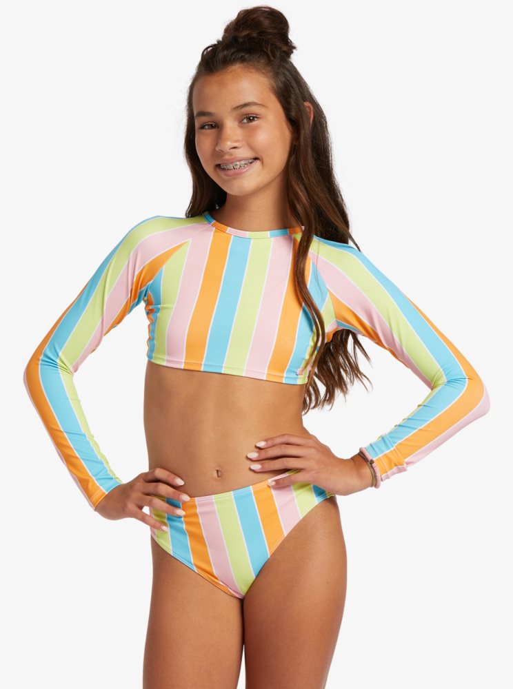 Multicolor Kids\' Roxy 4-16 Last In Paradise Cropped Long Sleeve UPF 50 Set Rashguards | USA PNBI-79043