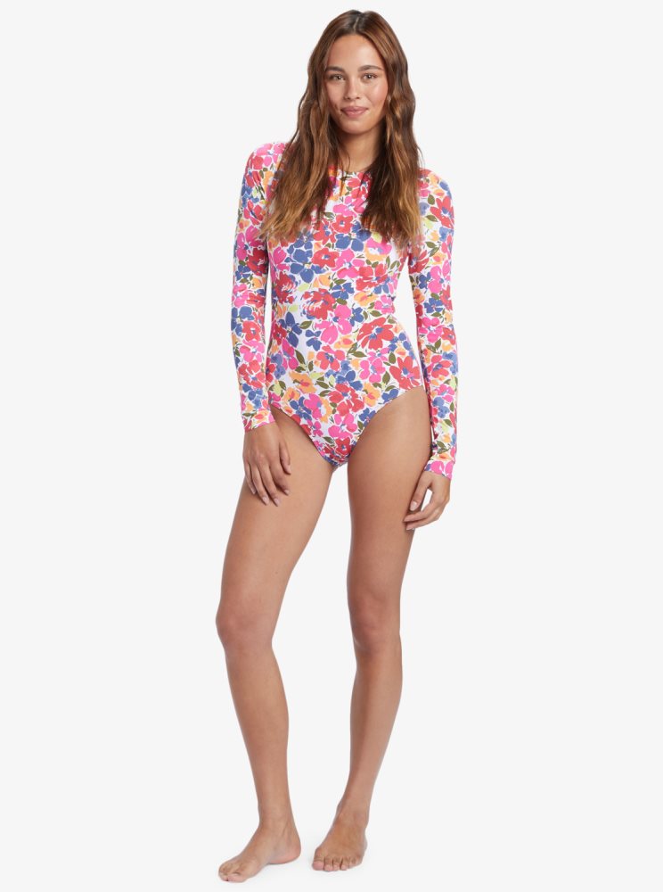 Multicolor Women's Roxy Bloomin Babe Long Sleeve One Piece Swimsuits | USA AZIS-16839