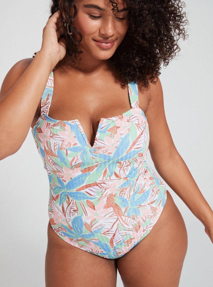 Multicolor Women's Roxy Love Rib The Coco D-Cup One Piece Swimsuits | USA YMWS-29418