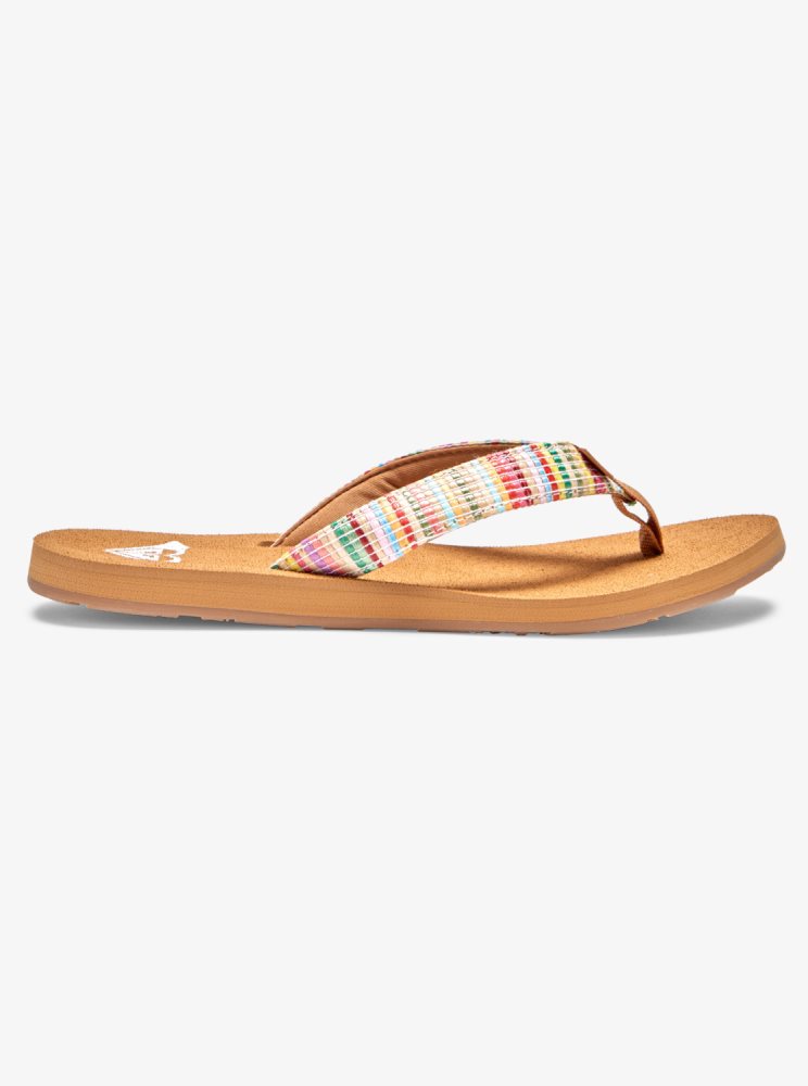 Multicolor Women's Roxy Porto Raffia Flip Flops | USA HRQY-96287