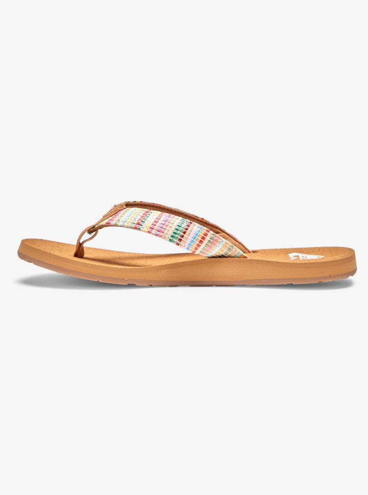 Multicolor Women's Roxy Porto Raffia Flip Flops | USA HRQY-96287