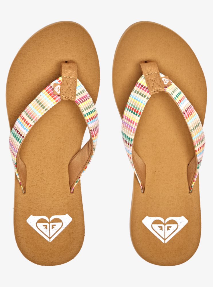 Multicolor Women's Roxy Porto Raffia Flip Flops | USA HRQY-96287