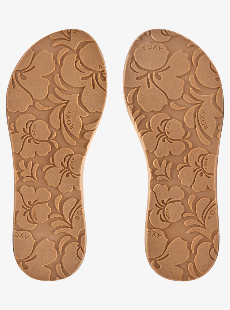 Multicolor Women's Roxy Porto Raffia Flip Flops | USA HRQY-96287