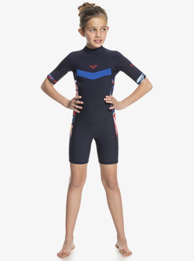 Navy / Blue Kids' Roxy 8-16 2/2mm Syncro Back Zip Wetsuit | USA YOED-92318