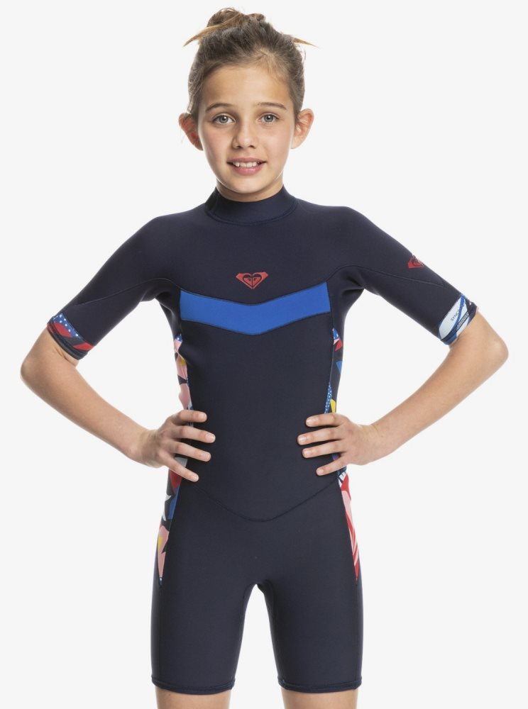 Navy / Blue Kids\' Roxy 8-16 2/2mm Syncro Back Zip Wetsuit | USA YOED-92318