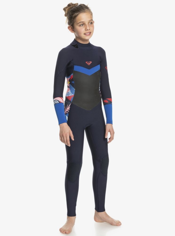 Navy / Blue Kids' Roxy 8-16 3/2mm Syncro GBS L/SL Wetsuit | USA IKQJ-61853