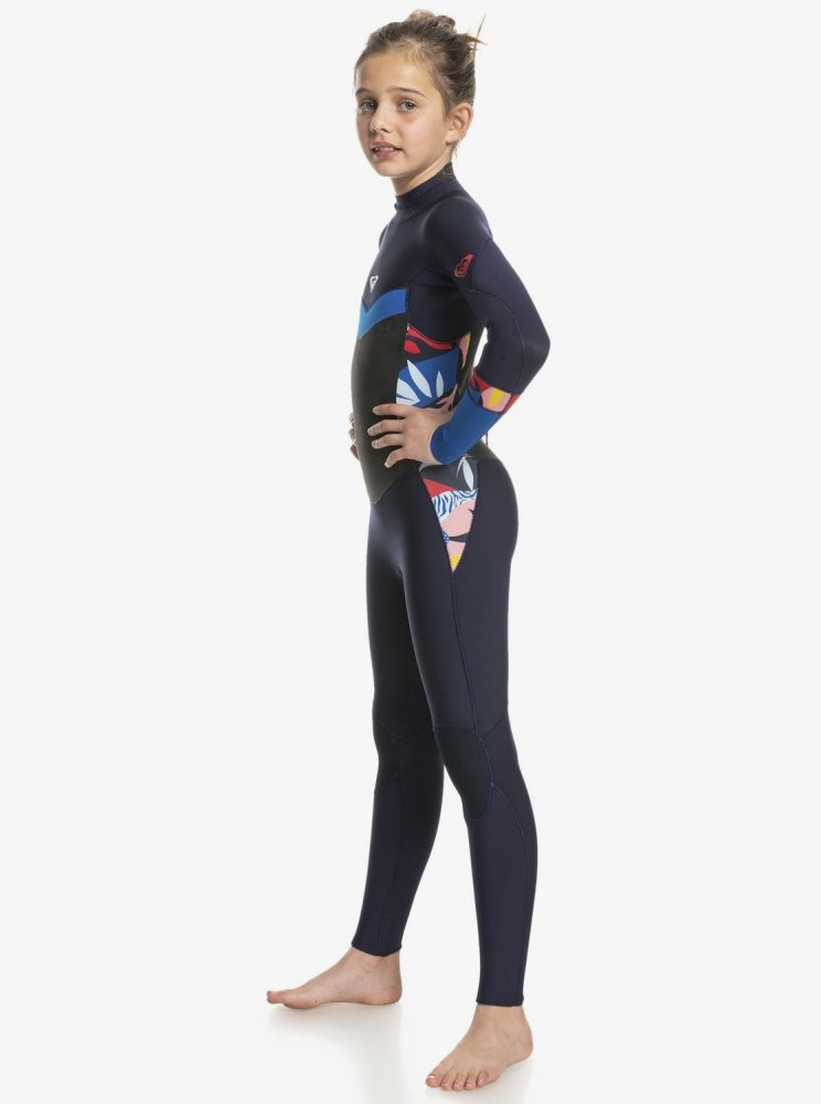 Navy / Blue Kids' Roxy 8-16 3/2mm Syncro GBS L/SL Wetsuit | USA IKQJ-61853