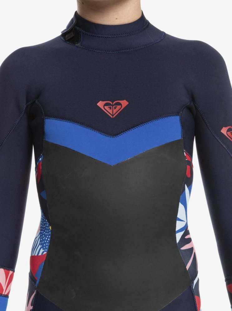 Navy / Blue Kids' Roxy 8-16 3/2mm Syncro GBS L/SL Wetsuit | USA IKQJ-61853