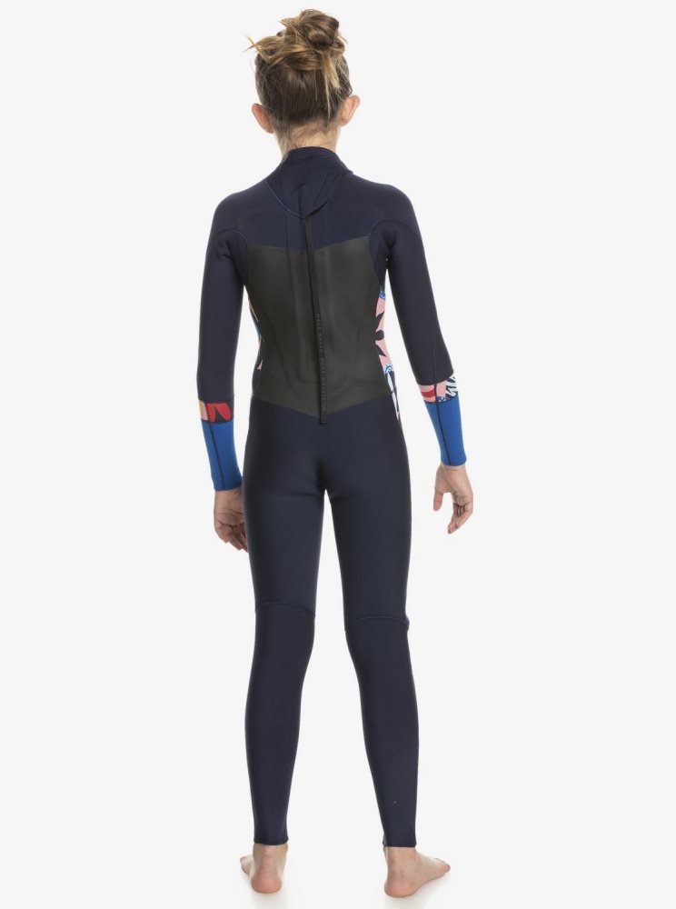 Navy / Blue Kids' Roxy 8-16 3/2mm Syncro GBS L/SL Wetsuit | USA IKQJ-61853