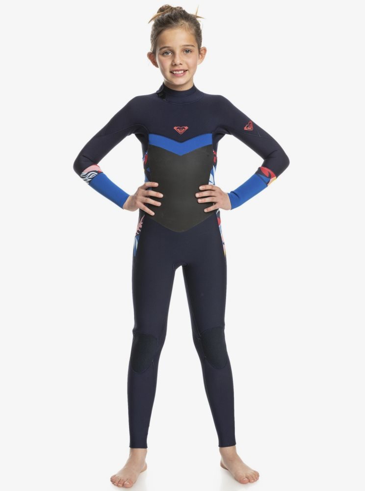 Navy / Blue Kids\' Roxy 8-16 3/2mm Syncro GBS L/SL Wetsuit | USA IKQJ-61853