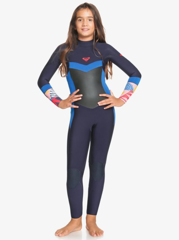 Navy / Blue Kids\' Roxy 8-16 4/3mm Syncro GBS L/SL Wetsuit | USA BTRJ-67921