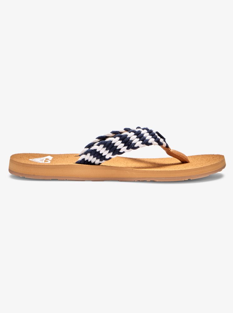 Navy White Women's Roxy Porto Flip Flops | USA BOAS-82453