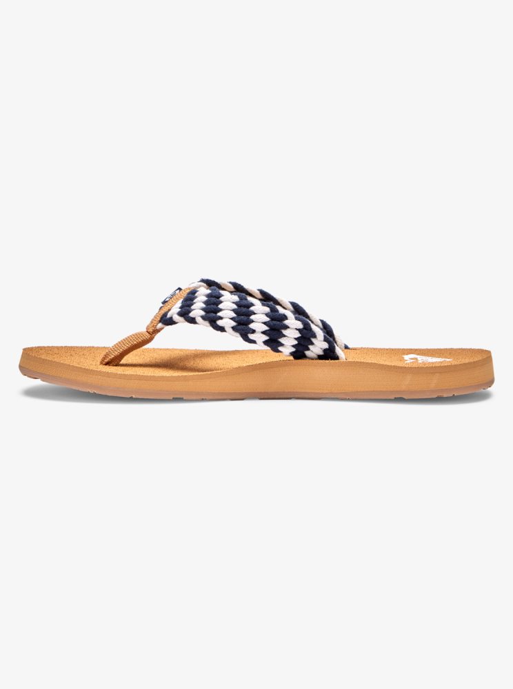 Navy White Women's Roxy Porto Flip Flops | USA BOAS-82453