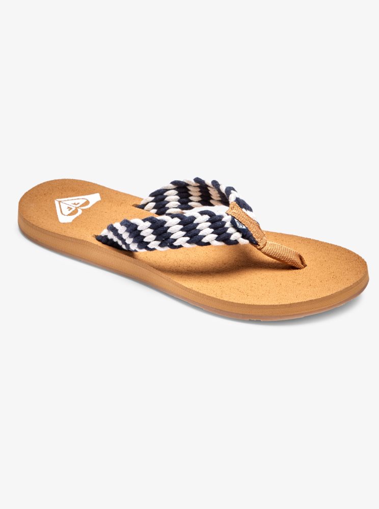 Navy White Women\'s Roxy Porto Flip Flops | USA BOAS-82453