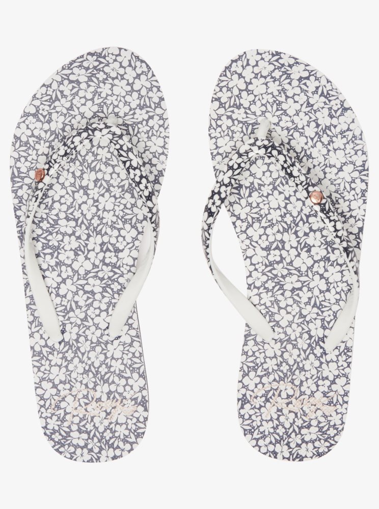 Navy / White Women's Roxy Portofino Flip Flops | USA VLQD-52318