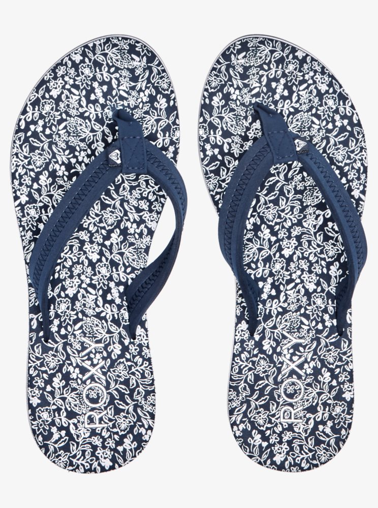 Navy / White Women's Roxy Vista Loreto Flip Flops | USA KRAT-34801