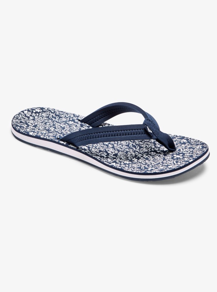 Navy / White Women\'s Roxy Vista Loreto Flip Flops | USA KRAT-34801