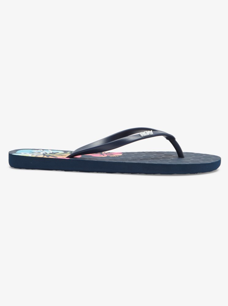 Navy Women's Roxy Viva Stamp Flip Flops | USA SAUE-91672