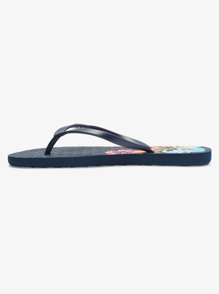 Navy Women's Roxy Viva Stamp Flip Flops | USA SAUE-91672