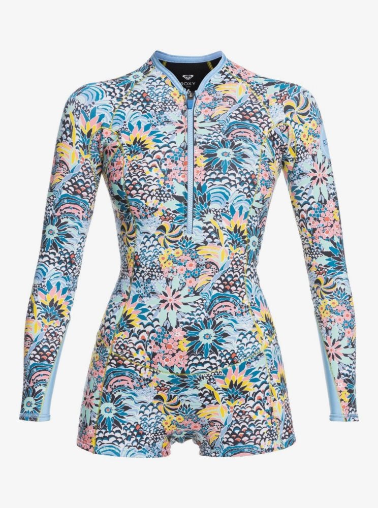 Navy Women's Roxy x LIBERTY 1.5mm Marine Bloom Front Zip Wetsuit | USA SRQB-10247