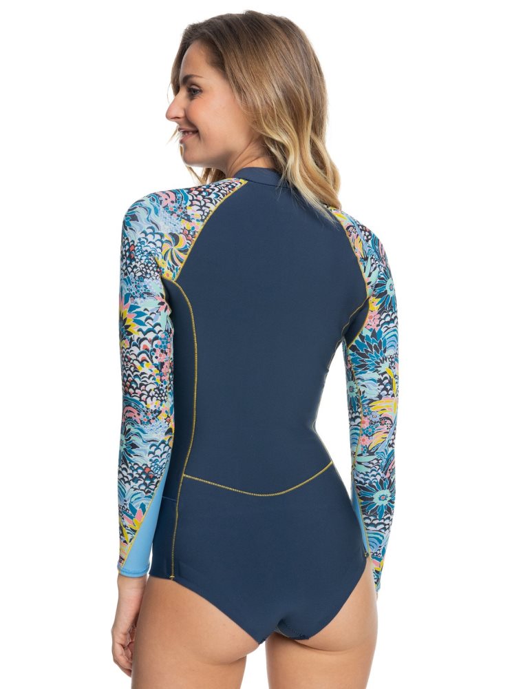 Navy Women's Roxy x LIBERTY 1mm Marine Bloom Front Zip Wetsuit | USA BLTV-73849