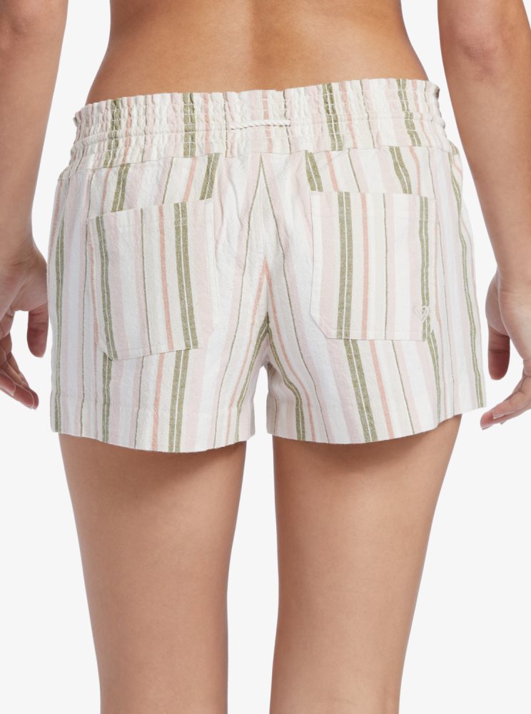 Olive Green Stripes Women's Roxy Oceanside Beach Shorts | USA ACNQ-36842