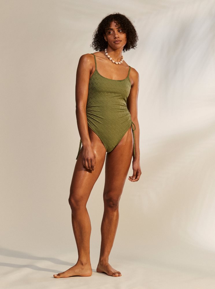 Olive Green Women's Roxy Current Coolness One Piece Swimsuits | USA IZGU-39415