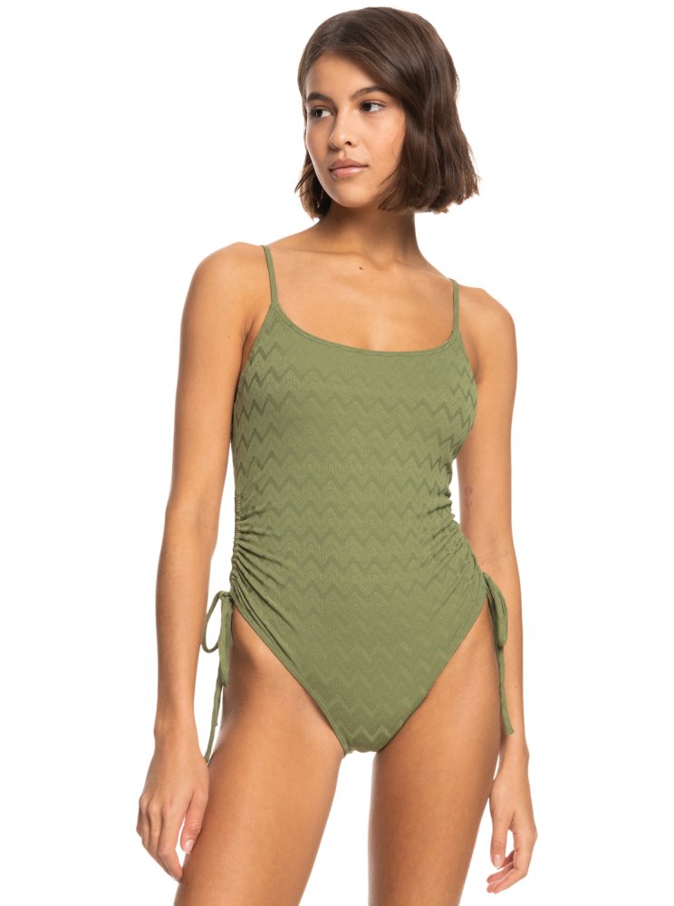 Olive Green Women's Roxy Current Coolness One Piece Swimsuits | USA IZGU-39415