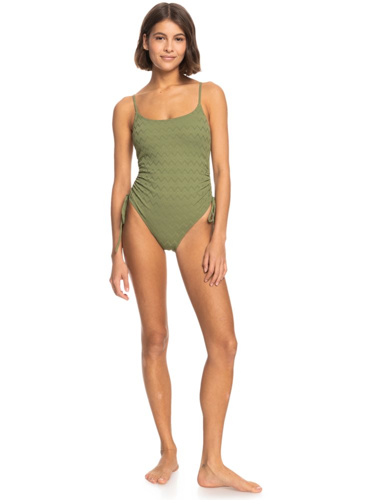 Olive Green Women's Roxy Current Coolness One Piece Swimsuits | USA IZGU-39415