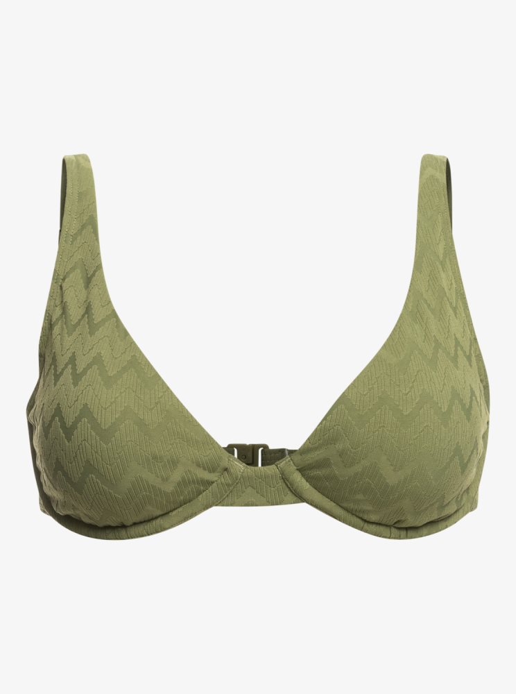 Olive Green Women's Roxy Current Coolness D-Cup Underwired Bikini Tops | USA PDEF-65347